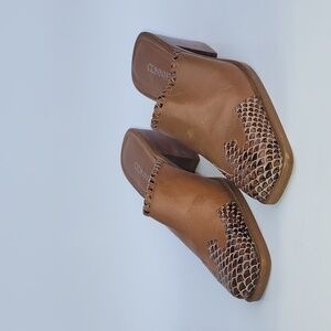 Women's Connie Stirrup Peach Caramel Leather Western Mules Clogs 7M